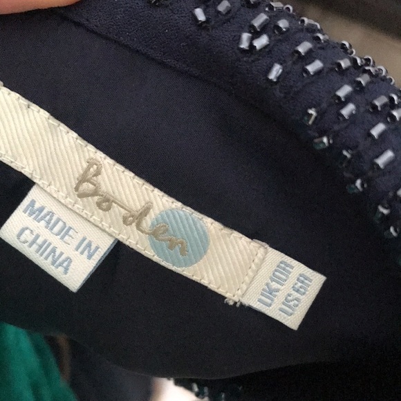 Boden Navy Blue Beaded 3/4 Sleeve Peter Pan Collar Cocktail Dress size 6 - Picture 3 of 14